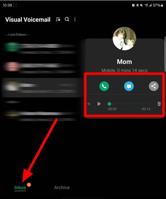 play and share voicemail from inbox