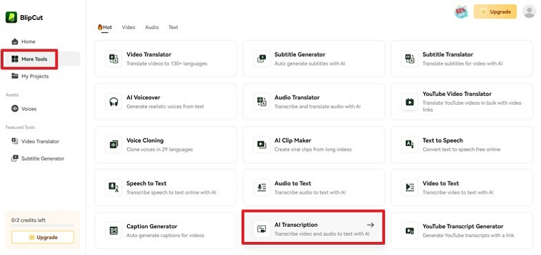 access ai transcription blipcut