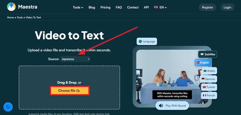 upload file in maestra free add voice to video