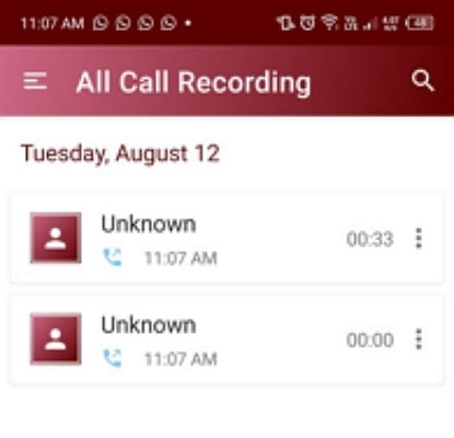 main interface of call recorder app