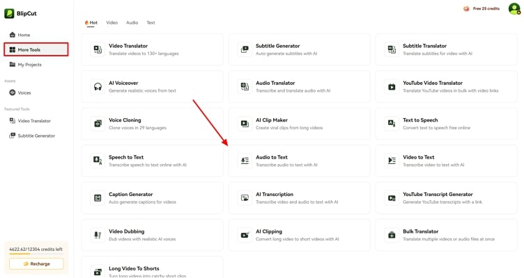 get blipcut audio to text tool