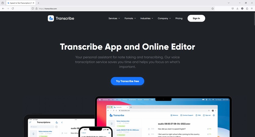 try transcribe as a speech to text app