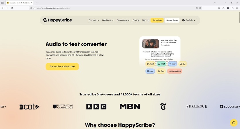 explore happyscribe as a speech to text app