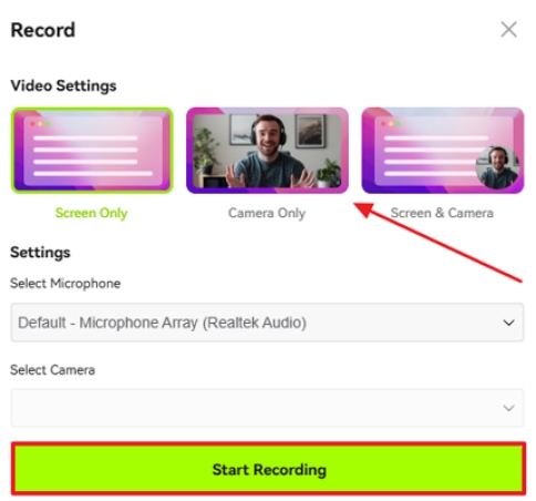 choose video settings to record voice online