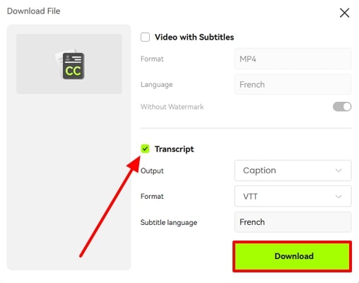check transcript to hit download button