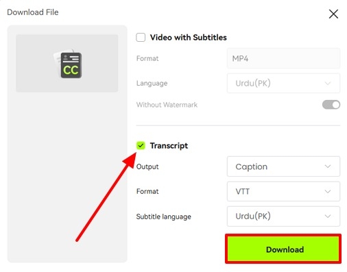 download output with transcription