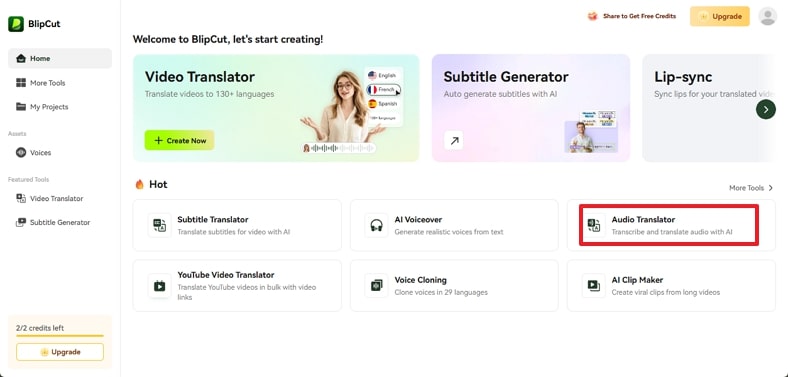 pick audio translator tool blipcut