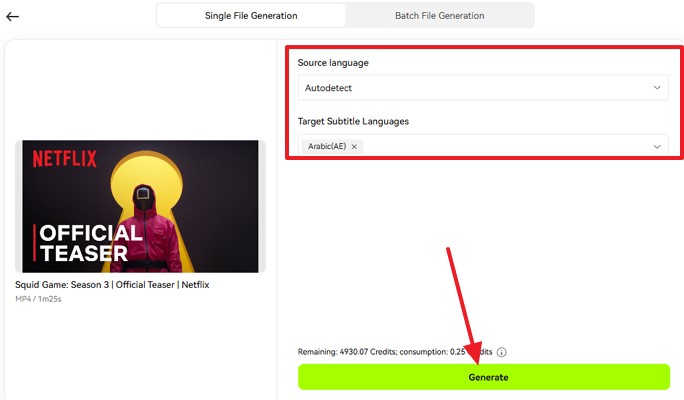 pick language and hit generate