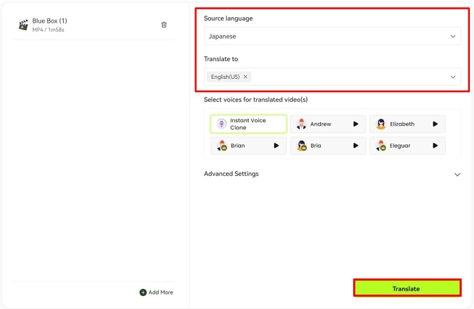 select language for free voice to text in japanese online by upload video