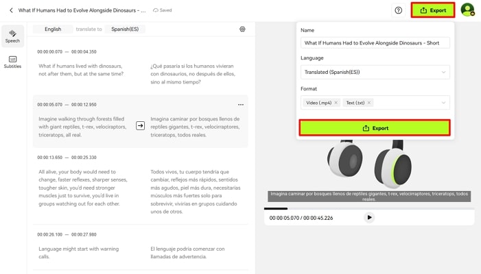 final transcript export from blipcut