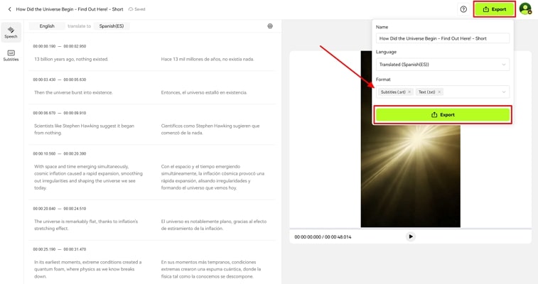 save blipcut transcription successfully