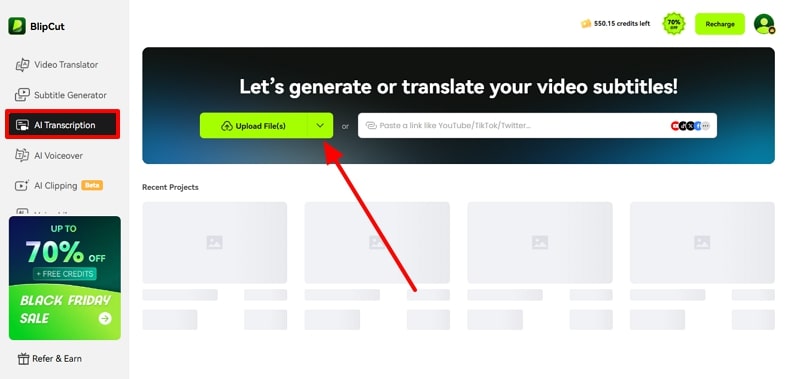 use upload file in ai transcription