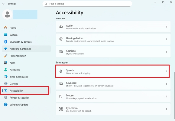 speech settings pc device