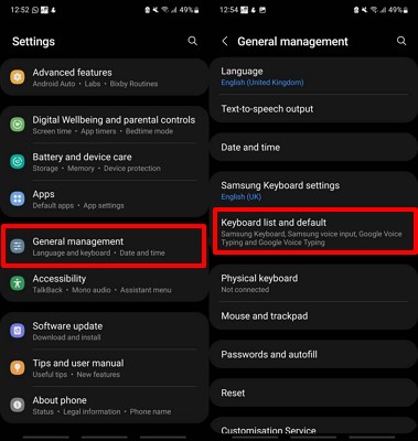 access keyboard list and default