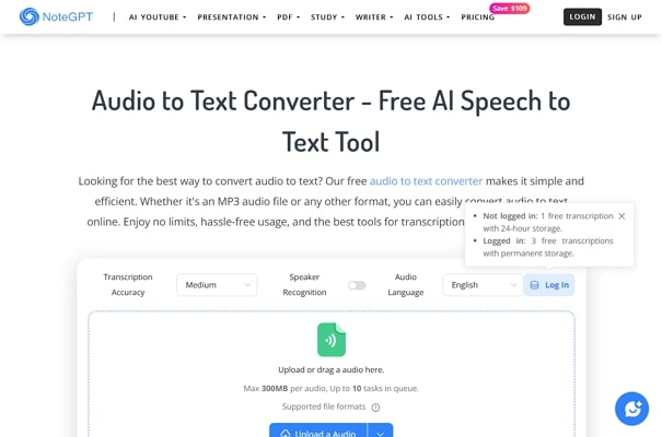 launch notegpt speech to text