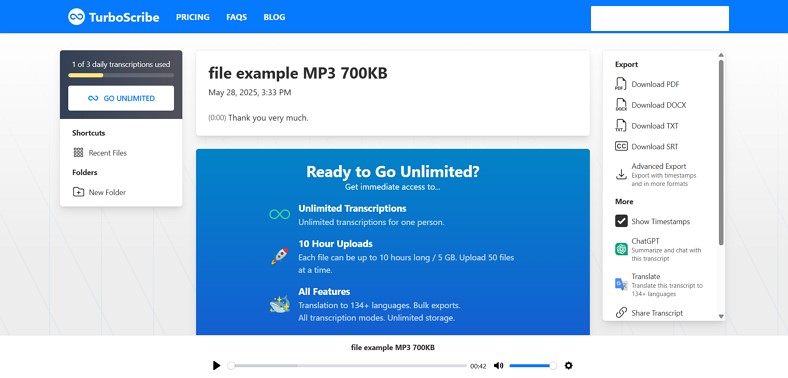 audio to text through turboscribe