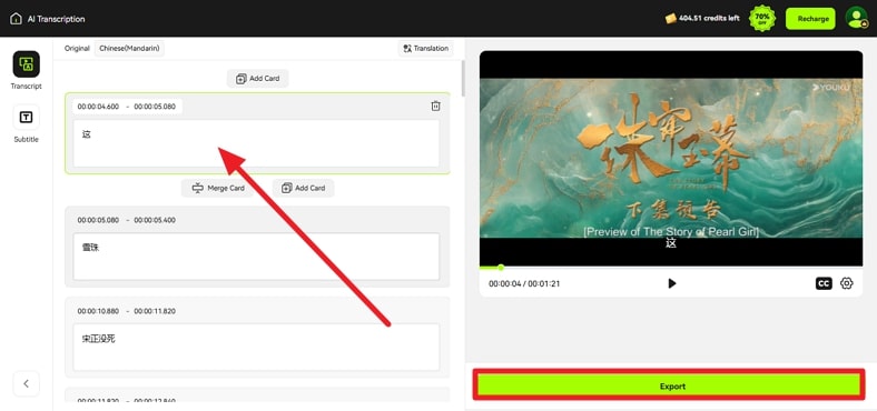 review text and tap export