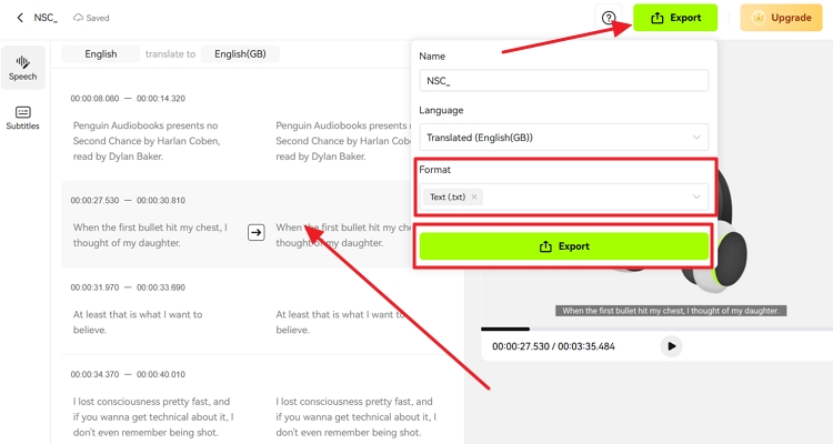 download text file from audio