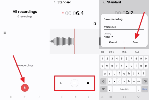 start recording and save default