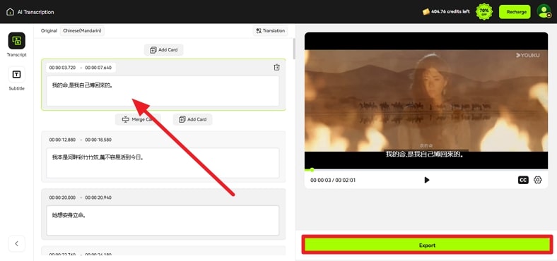 review transcription and tap export
