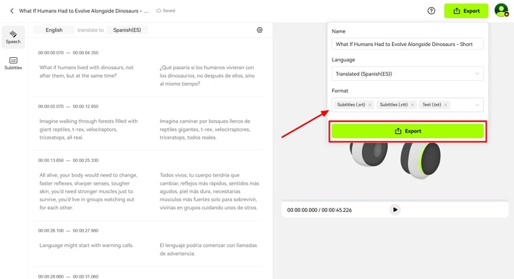 select file format and export it