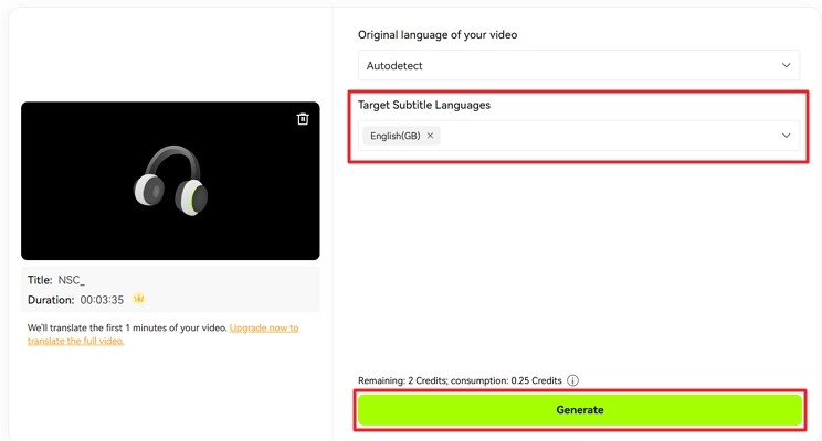 generate translated text from audio