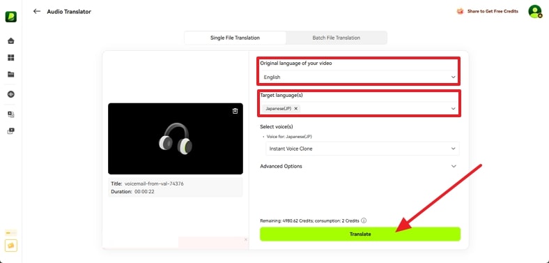 translate in target language blipcut