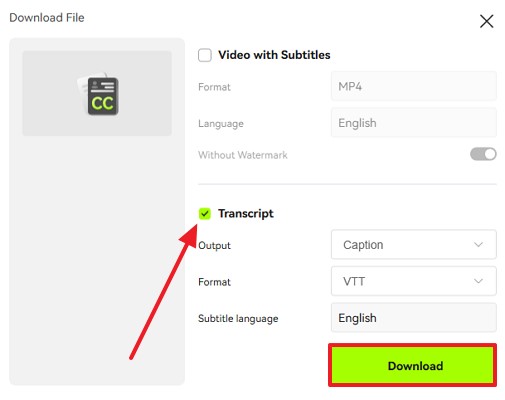 opt for transcript and download