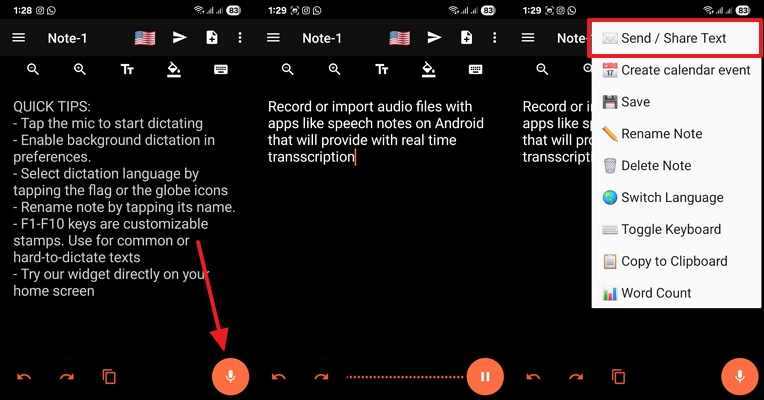 transcribe audio using speechnotes app