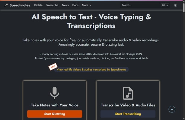 access speechnote to transform audios