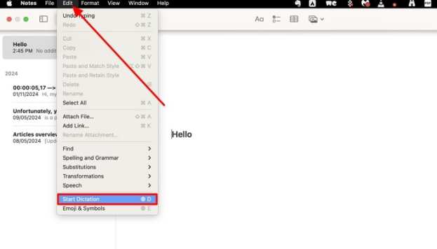 start notes macos voice to text