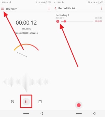 preview recording in list