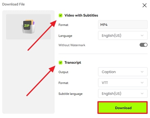 check transcript and proceed to download
