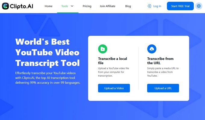 clipto.ai generates audio transcription