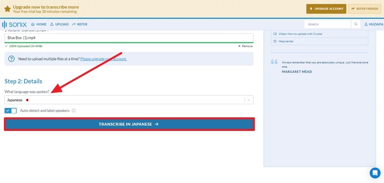 define transcription settings sonix free add voice to video