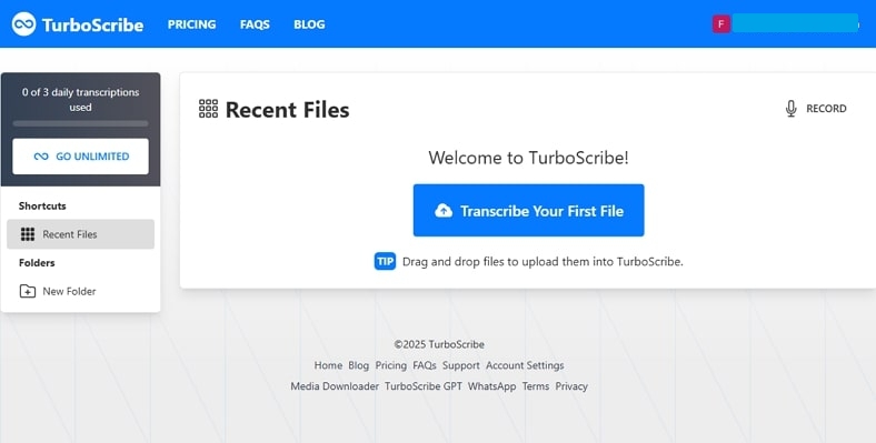 access turboscribe to transcribe audio
