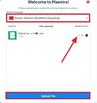 choose language and upload file
