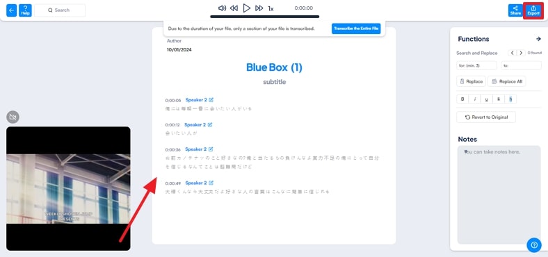 export transcription from maestra free add voice to video