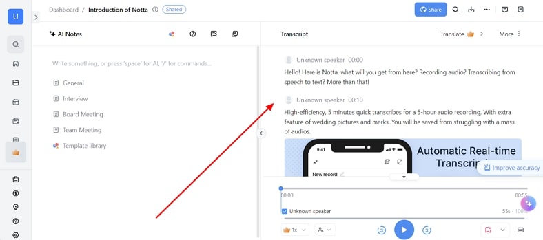 view transcript free add voice to video notta