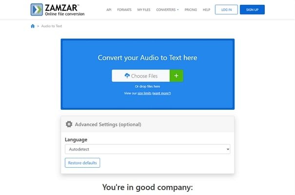 audio file transcriber zamzar