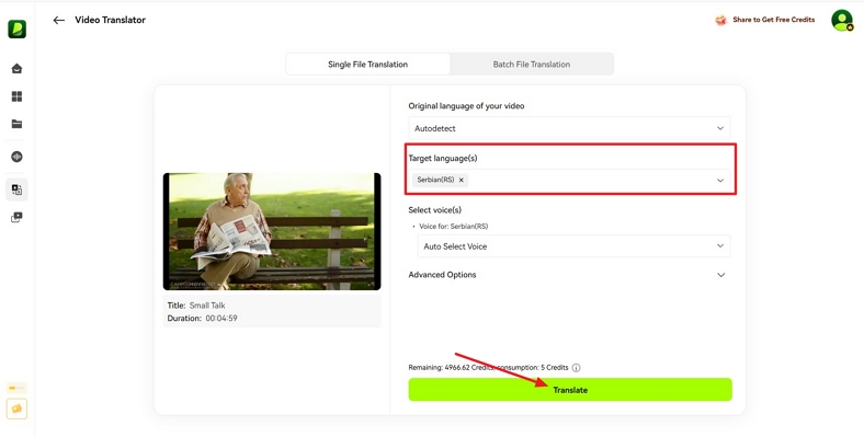 choose serbian language in blipcut