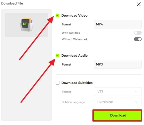 download blipcut generated video audio