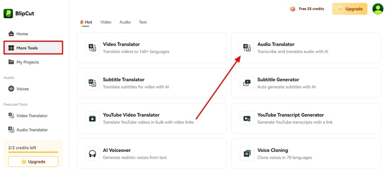 choose audio translation blipcut