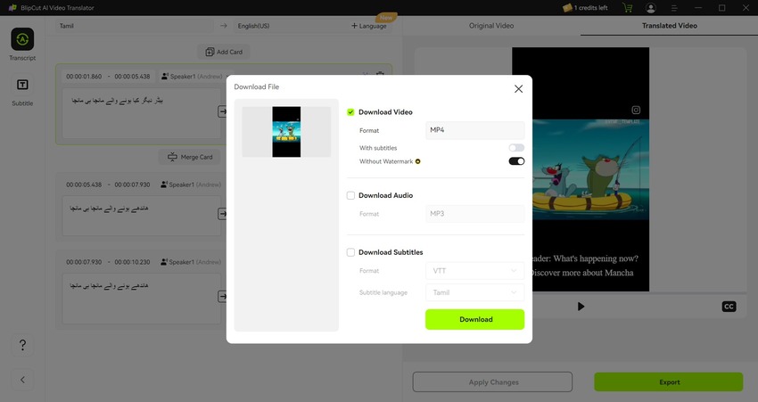 export translated video