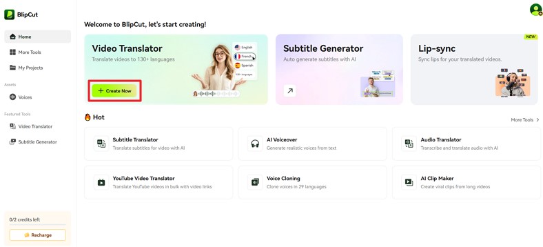 create now blipcut ai video translator