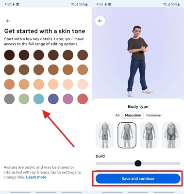 adjust tone and body type avatar