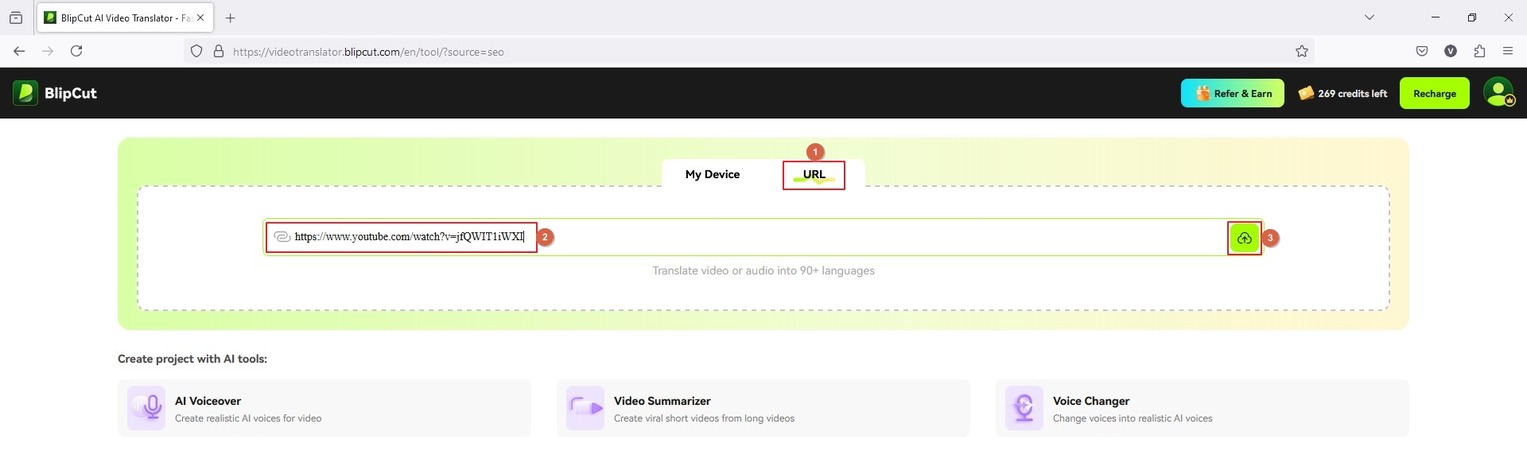 paste video link and upload
