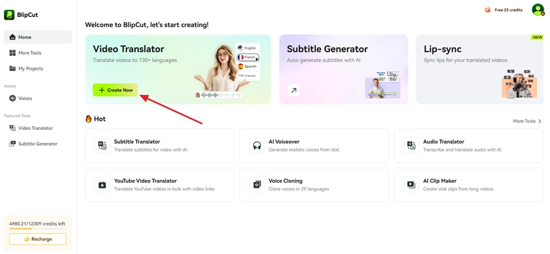 choose video translator and upload video