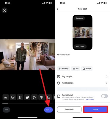 share long video instagram feed