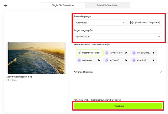 select language and hit translate